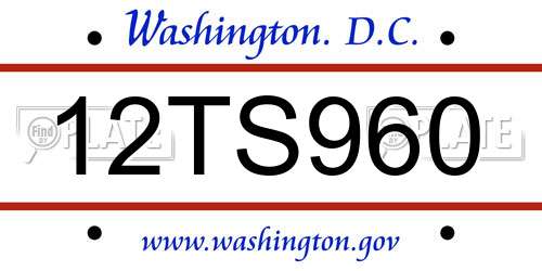 12TS960 District Of Columbia License Plate