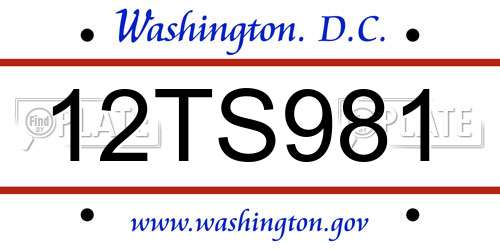 12TS981 District Of Columbia License Plate