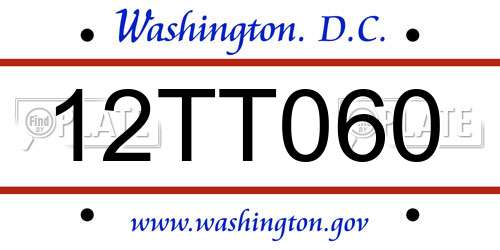 12TT060 District Of Columbia License Plate