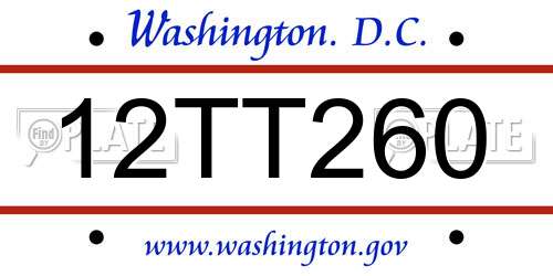 12TT260 District Of Columbia License Plate