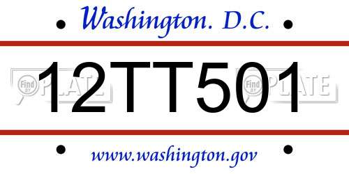 12TT501 District Of Columbia License Plate