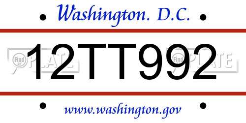 12TT992 District Of Columbia License Plate