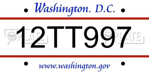 12TT997 District Of Columbia License Plate