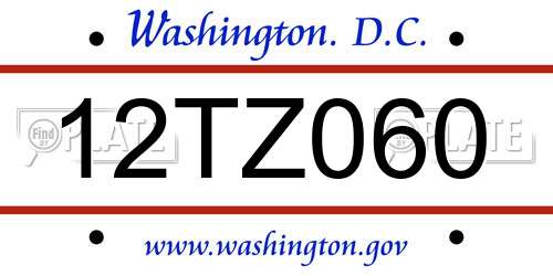 12TZ060 District Of Columbia License Plate