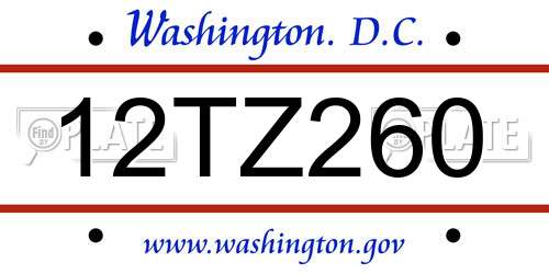 12TZ260 District Of Columbia License Plate