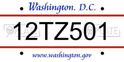 12TZ501 District Of Columbia License Plate