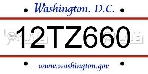 12TZ660 District Of Columbia License Plate