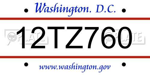 12TZ760 District Of Columbia License Plate