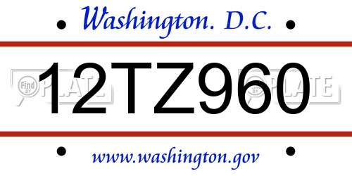 12TZ960 District Of Columbia License Plate