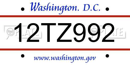 12TZ992 District Of Columbia License Plate