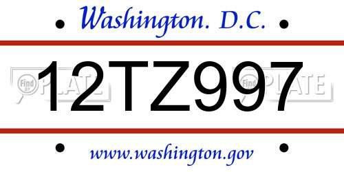 12TZ997 District Of Columbia License Plate