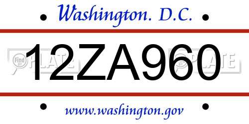 12ZA960 District Of Columbia License Plate