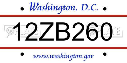 12ZB260 District Of Columbia License Plate