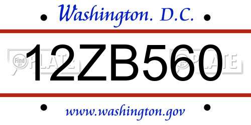 12ZB560 District Of Columbia License Plate