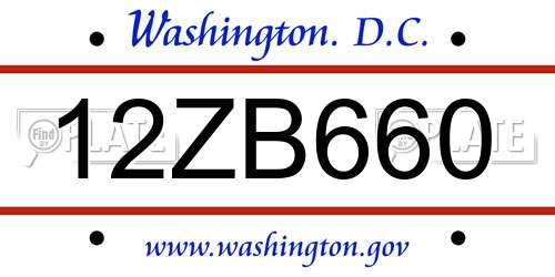 12ZB660 District Of Columbia License Plate