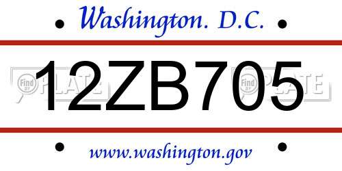 12ZB705 District Of Columbia License Plate