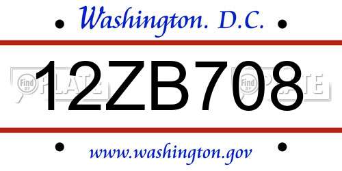 12ZB708 District Of Columbia License Plate