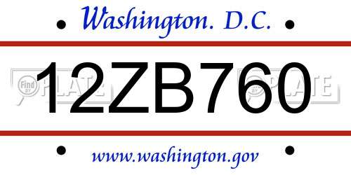 12ZB760 District Of Columbia License Plate