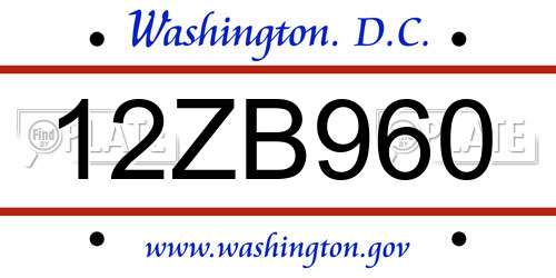 12ZB960 District Of Columbia License Plate