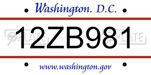 12ZB981 District Of Columbia License Plate