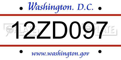 12ZD097 District Of Columbia License Plate