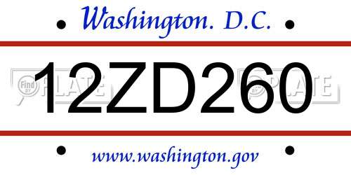 12ZD260 District Of Columbia License Plate