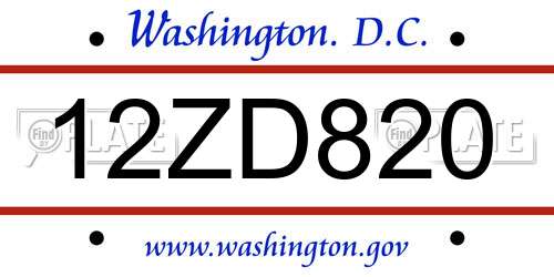 12ZD820 District Of Columbia License Plate