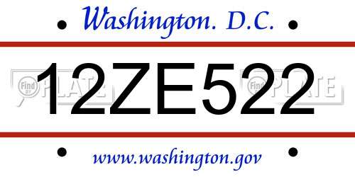 12ZE522 District Of Columbia License Plate
