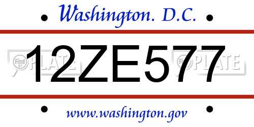 12ZE577 District Of Columbia License Plate