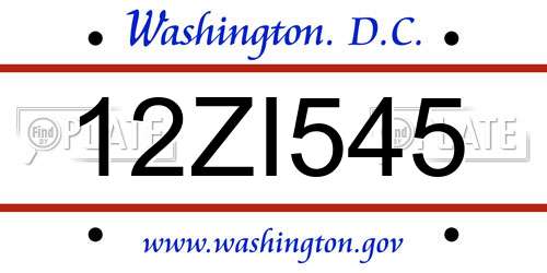 12ZI545 District Of Columbia License Plate