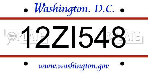 12ZI548 District Of Columbia License Plate
