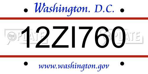 12ZI760 District Of Columbia License Plate