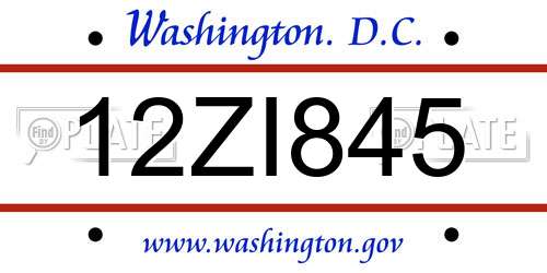 12ZI845 District Of Columbia License Plate