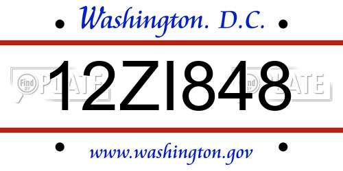 12ZI848 District Of Columbia License Plate