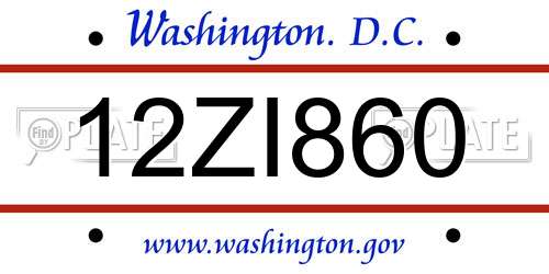 12ZI860 District Of Columbia License Plate