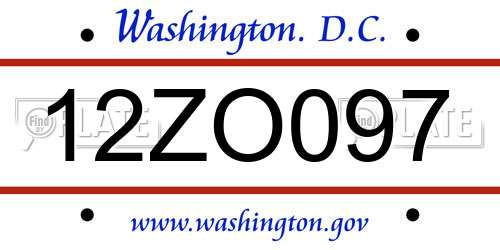 12ZO097 District Of Columbia License Plate