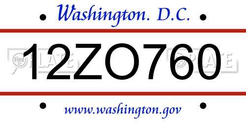 12ZO760 District Of Columbia License Plate