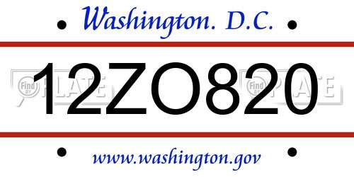 12ZO820 District Of Columbia License Plate