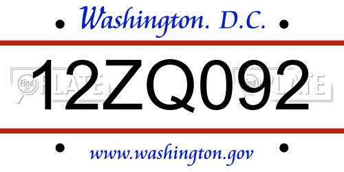12ZQ092 District Of Columbia License Plate