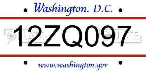 12ZQ097 District Of Columbia License Plate