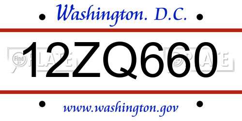 12ZQ660 District Of Columbia License Plate