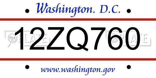 12ZQ760 District Of Columbia License Plate