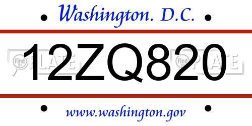 12ZQ820 District Of Columbia License Plate