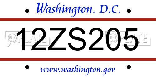 12ZS205 District Of Columbia License Plate