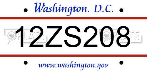 12ZS208 District Of Columbia License Plate