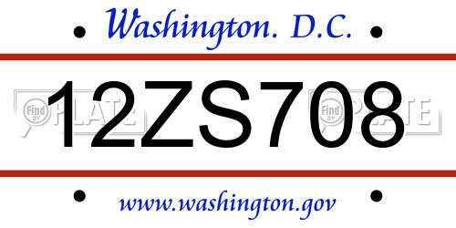 12ZS708 District Of Columbia License Plate