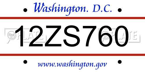 12ZS760 District Of Columbia License Plate