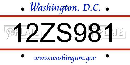 12ZS981 District Of Columbia License Plate