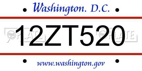 12ZT520 District Of Columbia License Plate