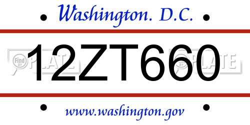 12ZT660 District Of Columbia License Plate